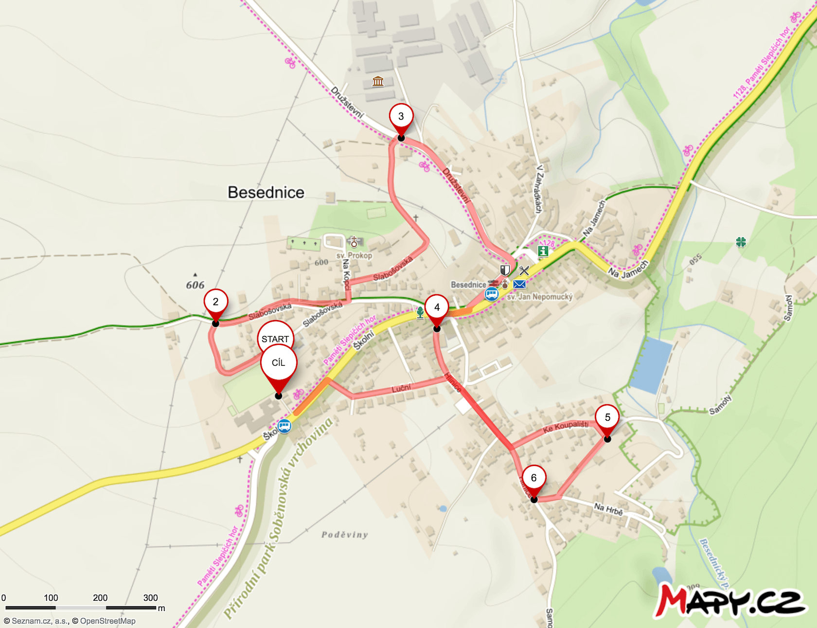 Mapa trasy závodu MaRUNka 2023 – 3 km
